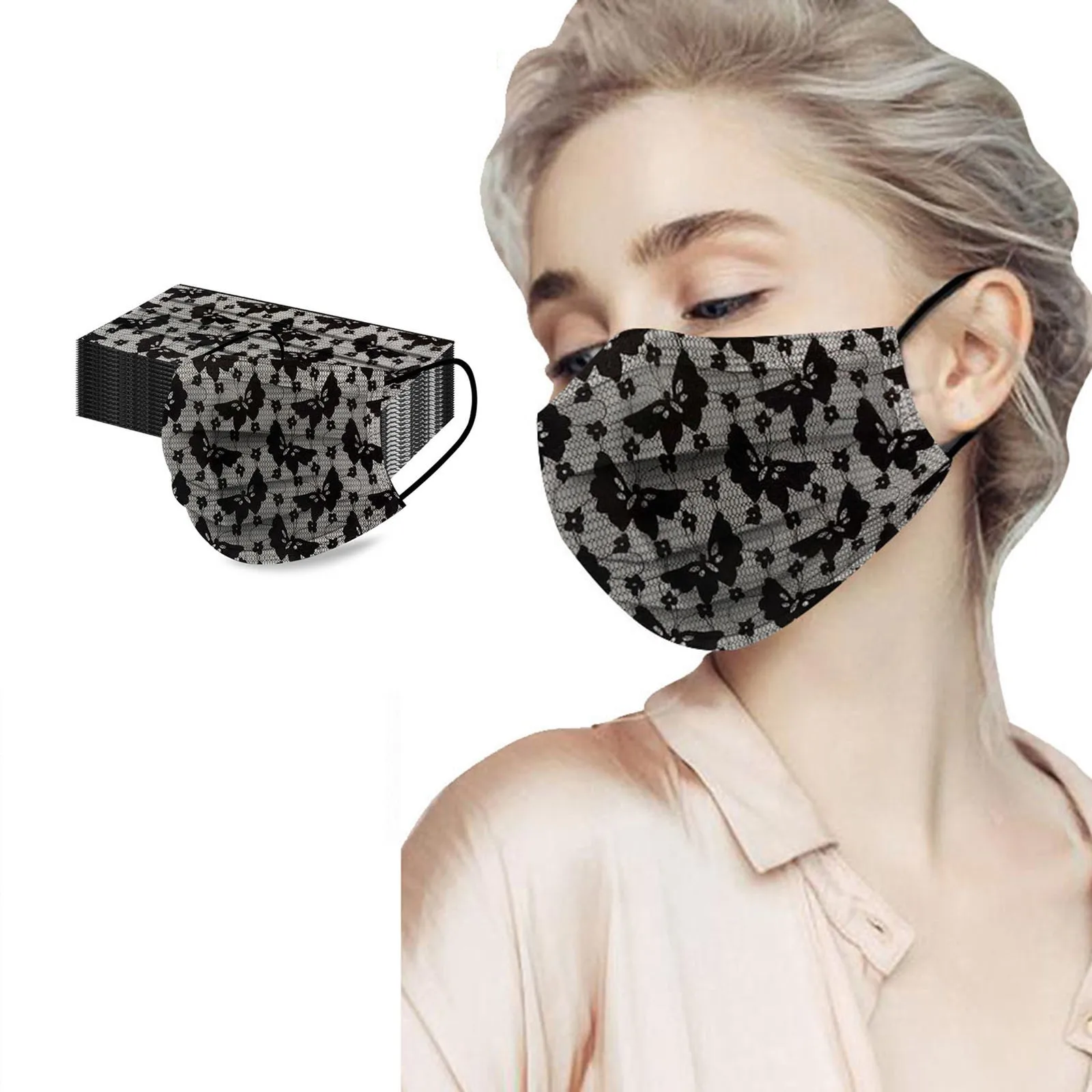 

10/30PCS Masque Adulte Lace Printed Disposable Mascarillas Unisex Three-layer Nonwove Protection Breathable Face Mask