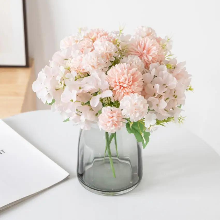 

30Cm Artificial Flowers Silk Hydrangea Bouquet Christmas Vase for Decorations Home Garden Wedding Bride Dining Table Fake Plants