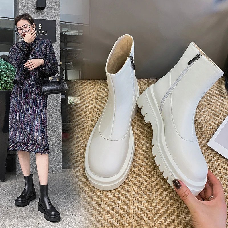 

Newest Winter Warm Ankle Boots Women Genuine Leather Female Chunky Heels Women Boots Wedding Basic Platform Shoes for Woman