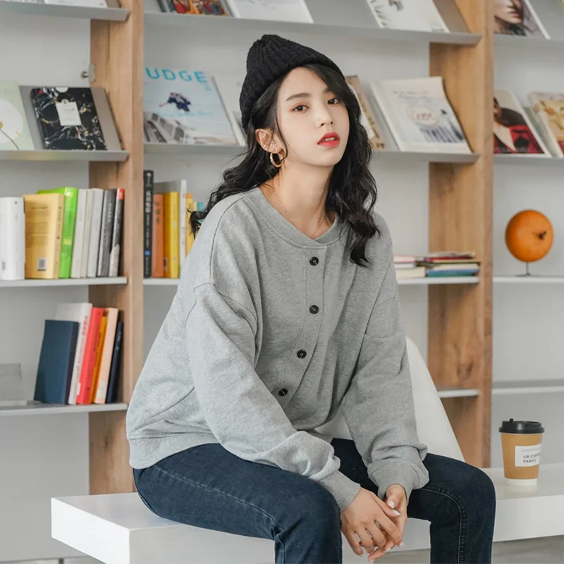 

Асимметричный свитер в Корейском стиле, Свободный Повседневный бейсбольный свитер в стиле бойфренда в гонконгском стиле на весну и осень