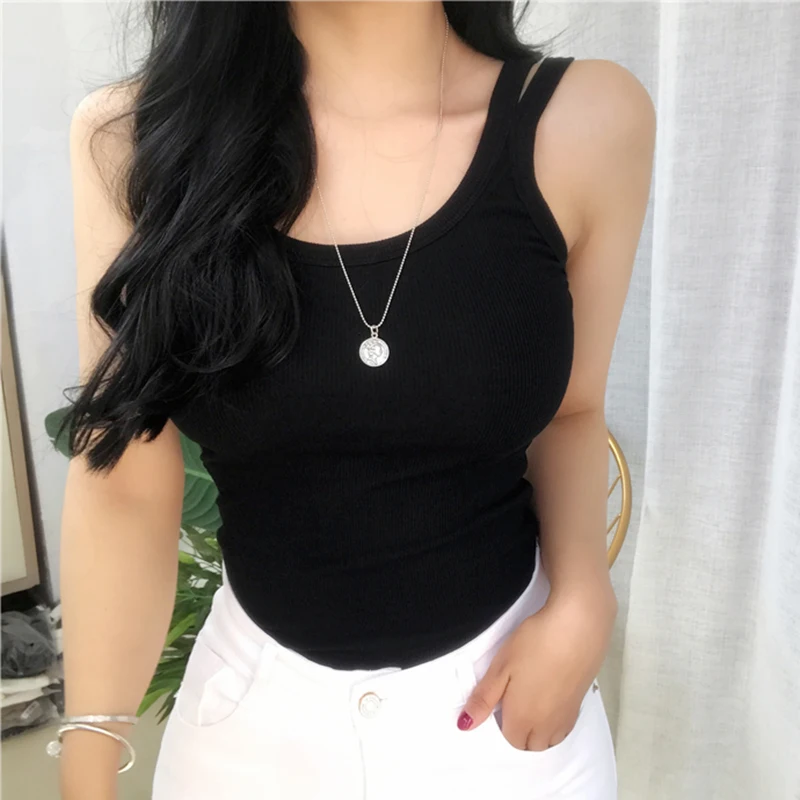 Женский ТРИКОТАЖНЫЙ УКОРОЧЕННЫЙ ТОП AOSSVIAO белая тонкая Базовая футболка без