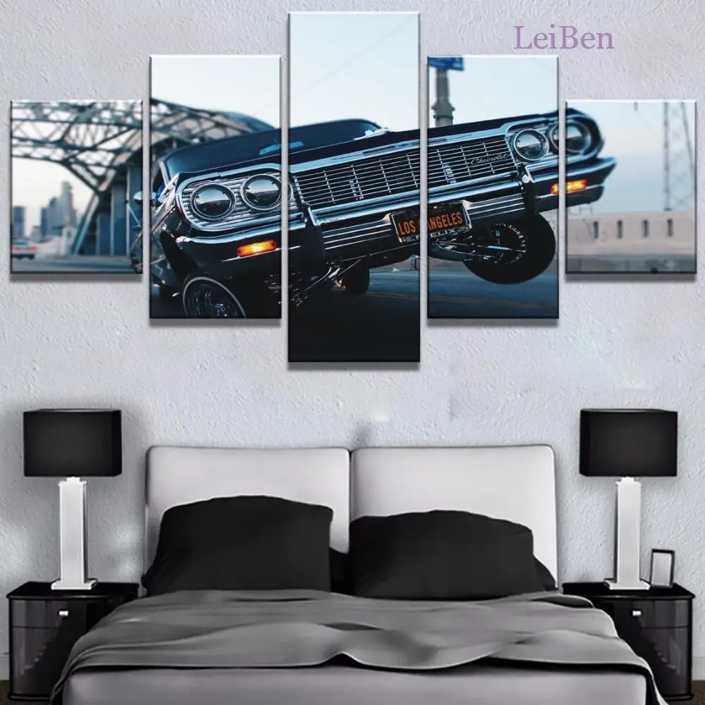 

Hd Модульная картина из пяти частей черный классический автомобиль фотография плакаты и принты домашний декор комната Большая Картина на хо...