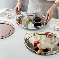 1pc large round tray with handle goldsilver serving trays decorative luxury tea tray coffee table decor