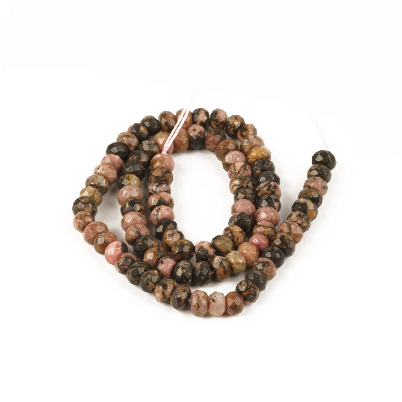 

4-6mm Natural Faceted Black Lace Rhodonite Flat Beads Round Loose Beads DIY Making Bracelet Necklace Jewelry Accessories