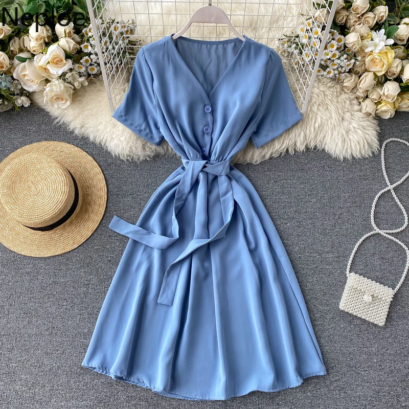 Neploe корейское платье с v образным вырезом тонкая талия на шнуровке тонкое высокая