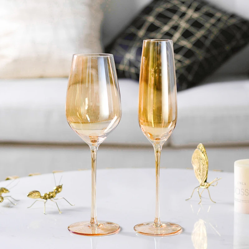 

Europe amber creative glass wine glass Household Goblets Electroplated Red Wine Cup Lead-free Champagne glasses Drinkware