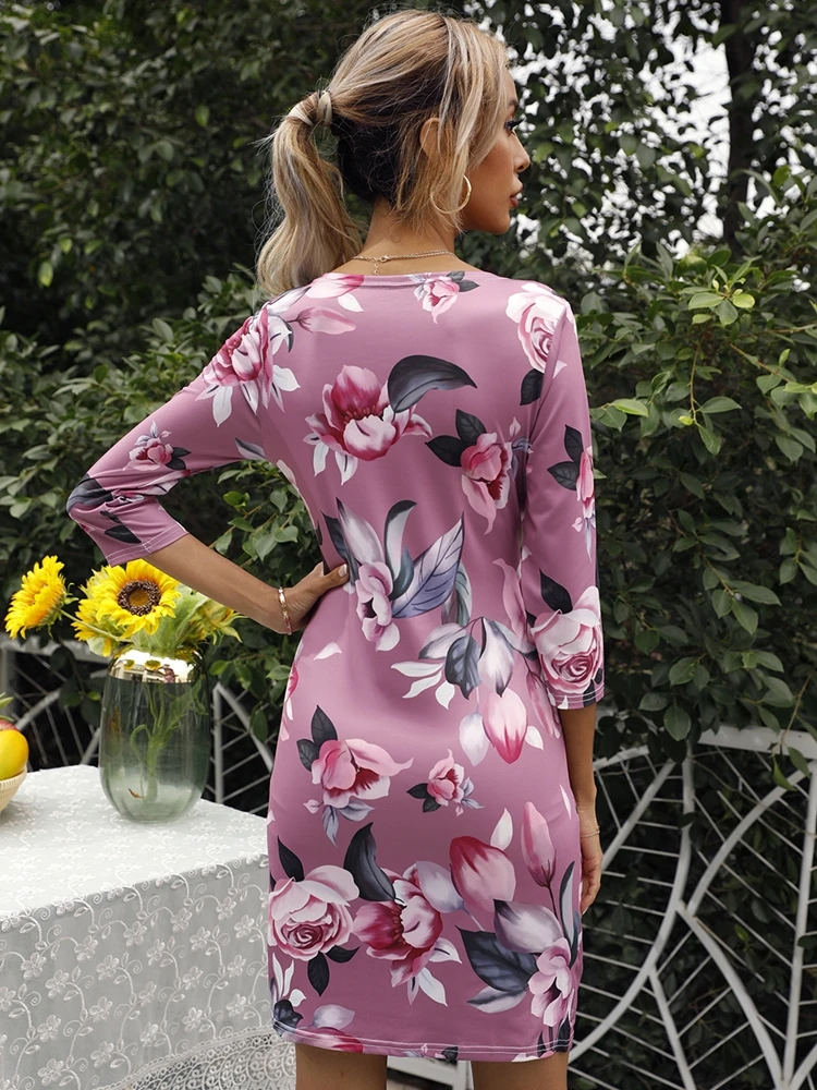 

Flower Print Dress Women Half Sleeve New Fashion Outfits Summer 2021 V Neck Mini Dresses Casual Slim Ladies Sundresses Red White