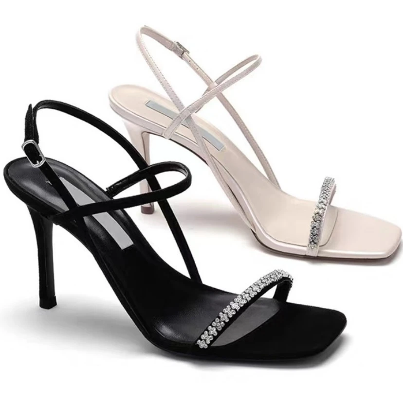 

Женские босоножки с полудрагоценными камнями, сандалии на шпильке 9 см с квадратным носком, привлекательная благородная модная женская обу...