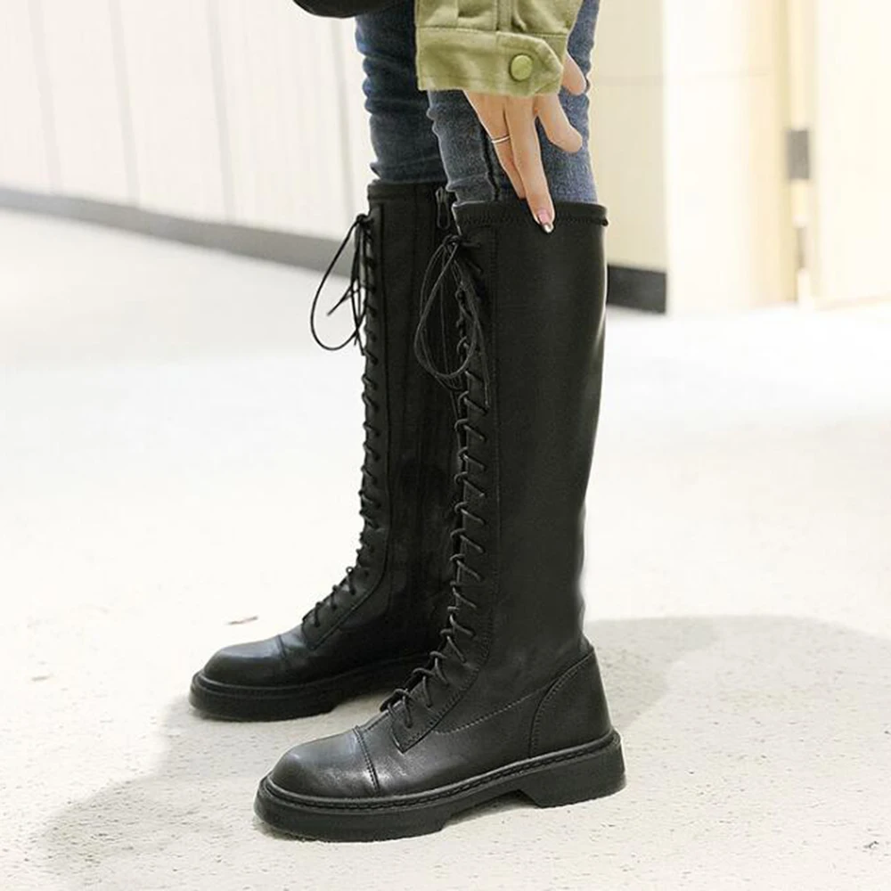 

New autumn Women Casual fashion Long Boots Ladies platform Lace up boots Winter Knight boots Women zapatos de mujer ay55