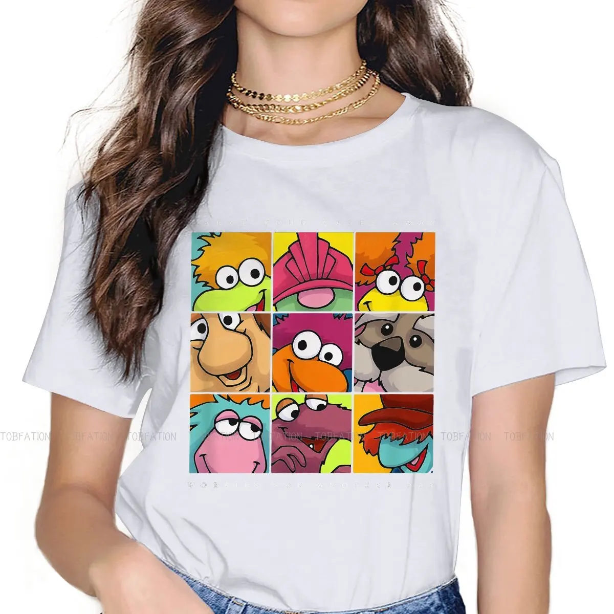 

Squared Female Shirts Fraggle Rock Comedy TV Show Large Vintage Women Clothes Harajuku Casual Feminine Blusas