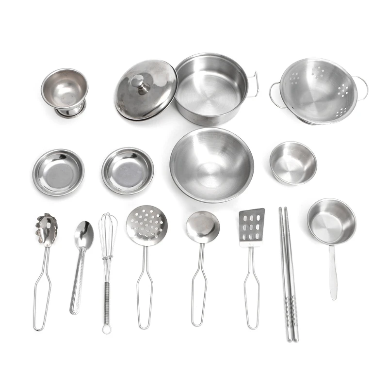 

16pcs Stainless Steel Kitchen Cooking Utensils Mini Kitchen Tools Play House Toy