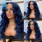 Парик Shumeida из натуральных волос синего цвета, 13 х4, бразильский, кудрявый, 4 х4, без клея, для женщин