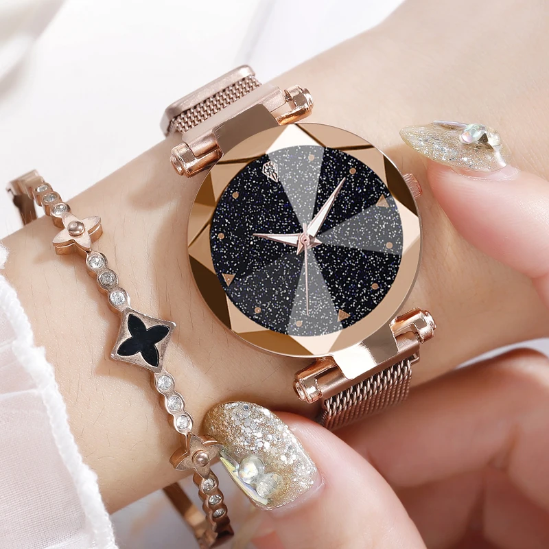 Роскошные Для женщин магнит сплава кварцевые часы модные женские Кварцевые