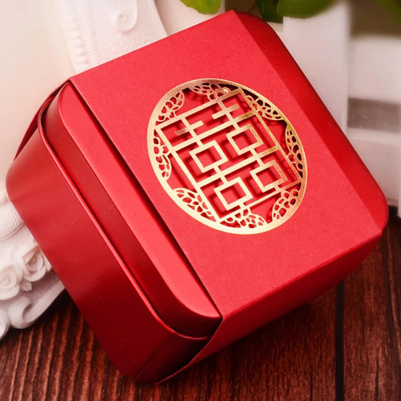 6 шт./лот красная Оловянная Свадебная подарочная коробка Железный контейнер для
