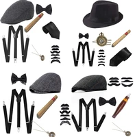1920s 20s cosplay gangster set medieval mens party props berets cigar suspender pocket watch gatsby costume accessories set