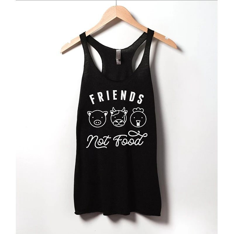 

Друзья, не еда Графический безрукавки для женщин Harajuku веганских материалов забавная Футболка с принтом женская рубашка без рукавов; Сезон л...