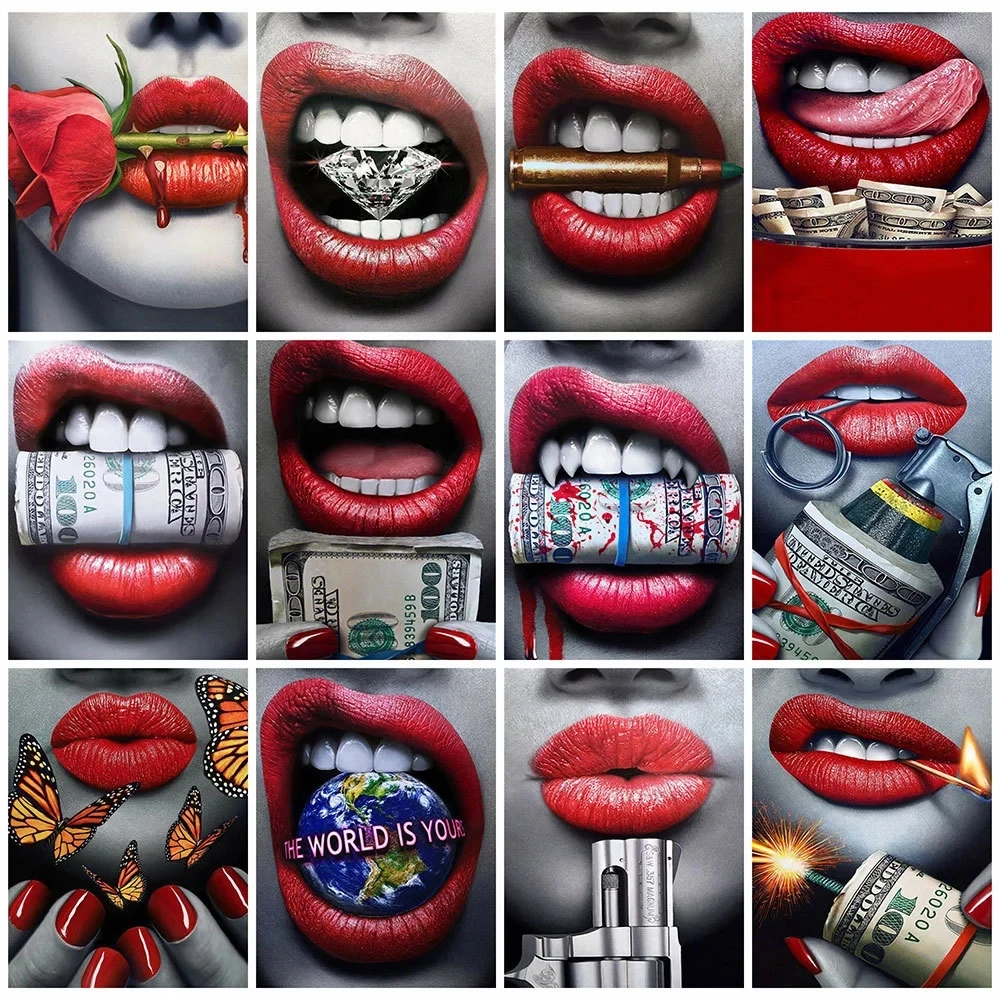 

Full Square/Round 5D Diy Diamond Painting Portrait Pictures Of Rhinestones Diamond Embroidery Woman Lip Mosaic Home Decor Bh474