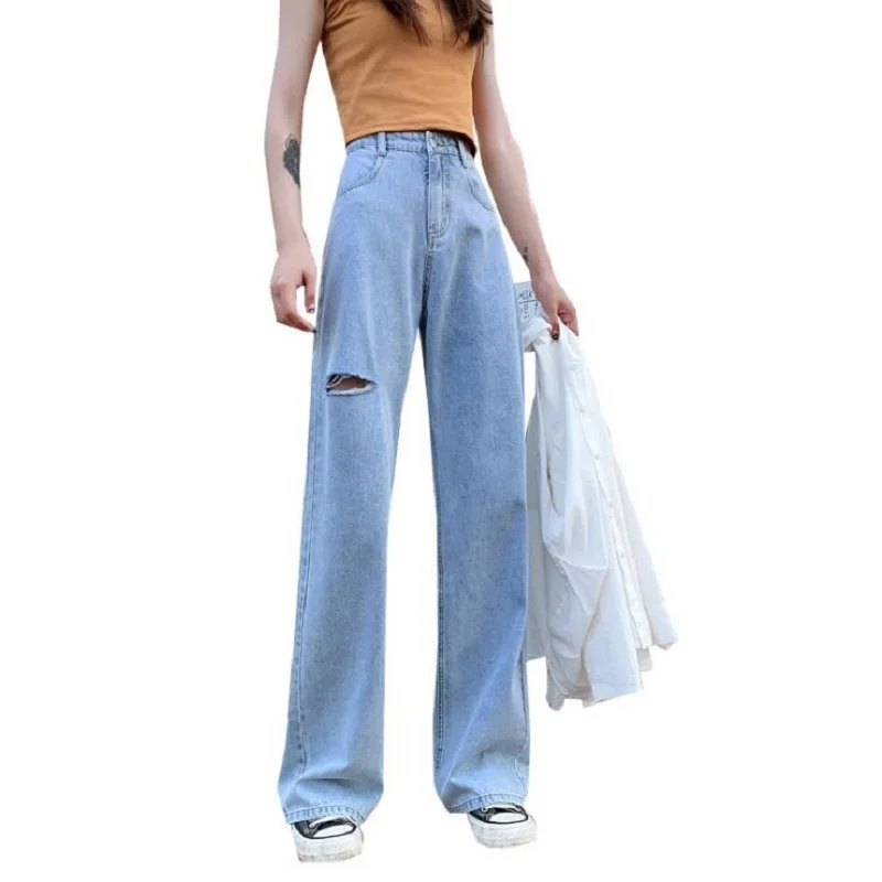 

Женские джинсы с широкими штанинами, 2 стиля, без отверстий, рваные широкие брюки-карго в стиле панк, хиппи, мешковатые комбинезоны, джинсовы...