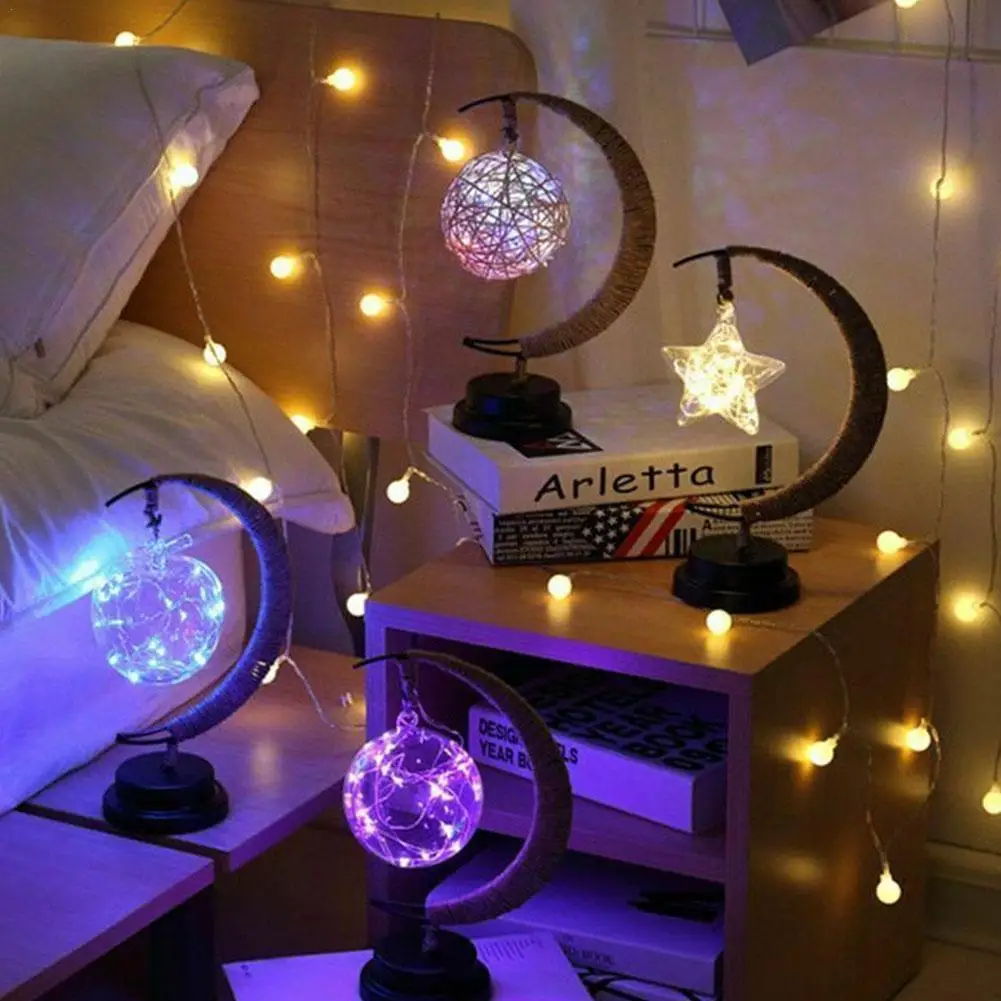 

Led Stars Moon Christmas Gift Handmade Rope Wrought Iron Night Light Party Room Decoration Light