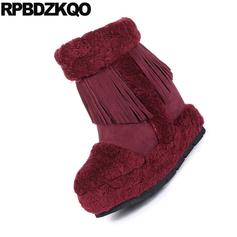 Женские ботинки с бахромой винно-красные ботильоны из натуральной кожи на