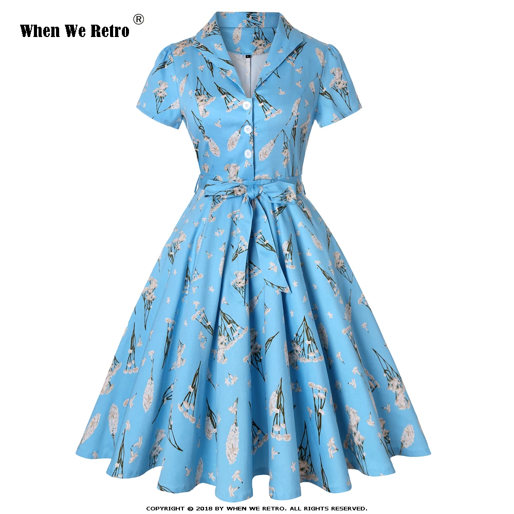 

Женское винтажное платье с принтом одуванчиков, хлопковая Туника небесно-голубого цвета с цветочным принтом в стиле ретро, модель SD0002 на ос...