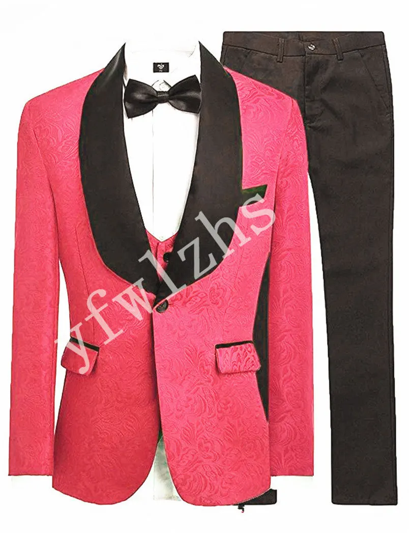 

Handsome Embossing Groomsmen Shawl Lapel Groom Tuxedos Wedding Dress Men Suits Blazer Prom Dinner (Jacket+Pants+Tie+Vest) B109