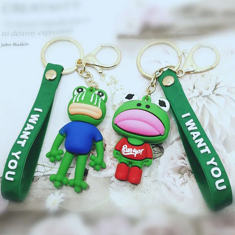 

New Cartoon Frog Keychain Pendant Big Mouth Long Leg Frog Keychain Set Accessories Key Belt Keyring Lady Bag Decoration Pendant