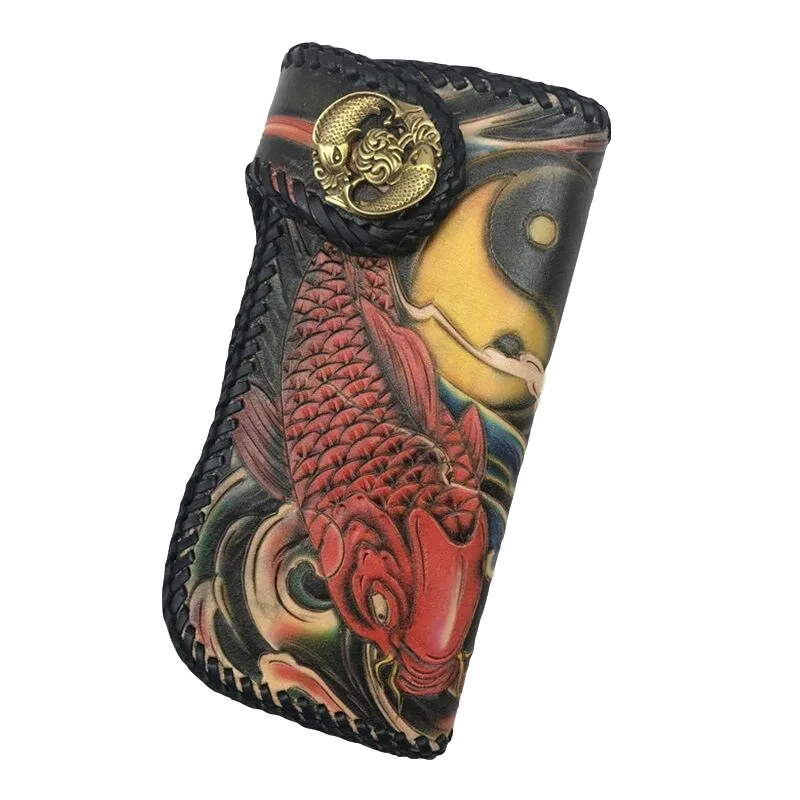 Мужской Длинный кошелек из натуральной кожи с ручной гравировкой дизайнерский