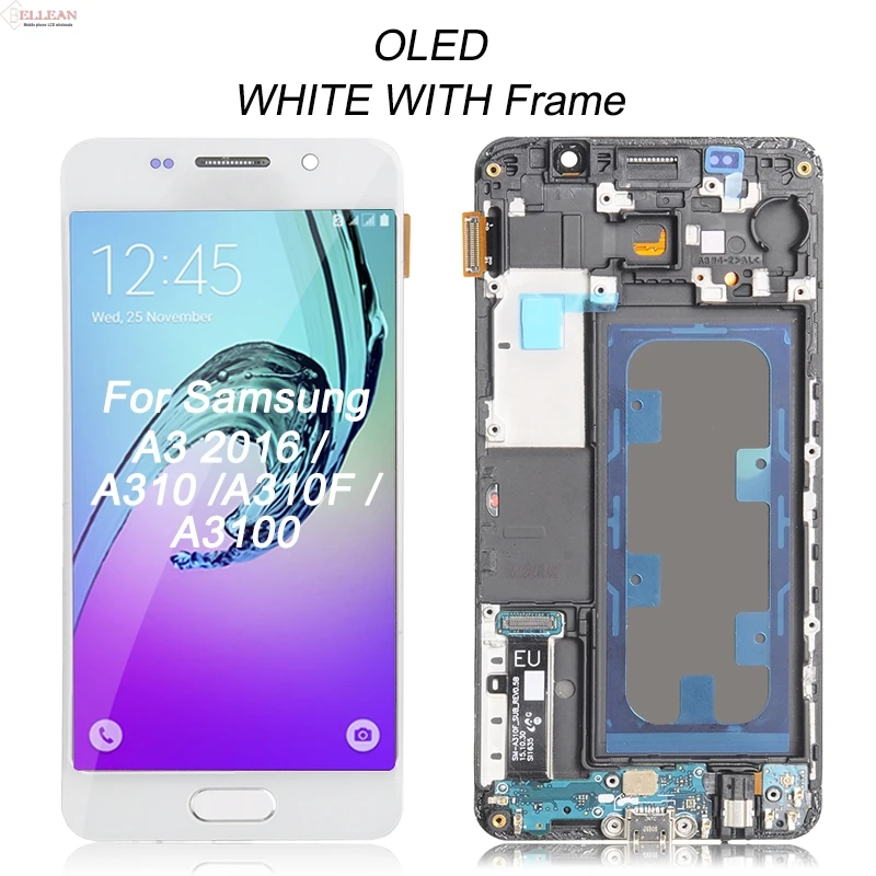 Акция Catteny A310F ЖК-дисплей для samsung Galaxy A310 Lcd кодирующий преобразователь сенсорного экрана в сборе A3 дисплей - Цвет: OLED WH With Frame