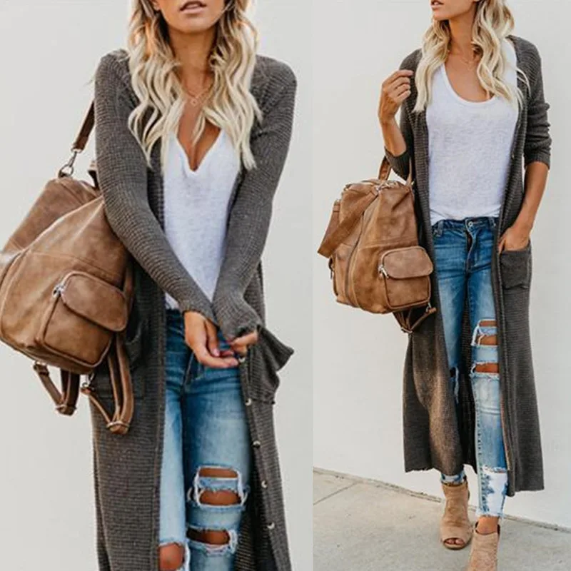 Осень зима 2020 тонкий длинный кардиган женский с длинным рукавом Mujer на пуговицах