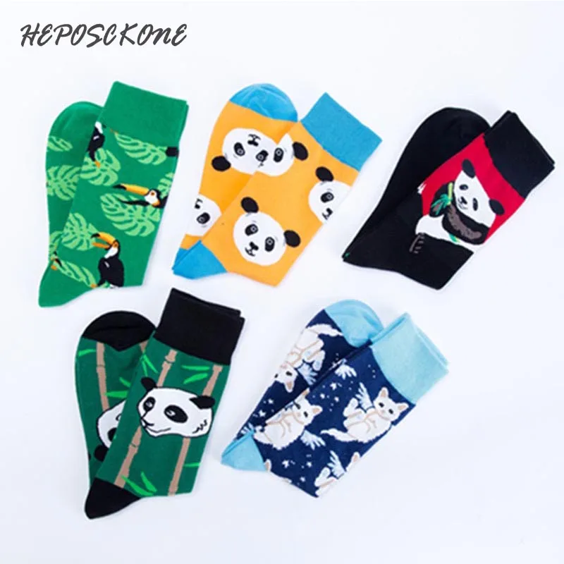 

Носки унисекс, осенне-зимние, с разноцветными цветами, мультяшными птицами и пандой