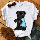 Забавная Футболка с принтом мопса I Love Mom, женские повседневные белые топы, футболка с собакой в стиле Харадзюку, футболка с коротким рукавом и графическим принтом, женская одежда