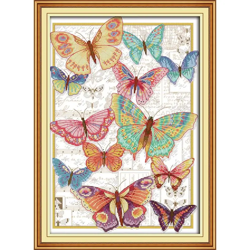 

Joy Sunday Butterflies Fly Freely Cross Stitch Print Canvas DMC Cartoon Cross Stitch Embroidery Cross Stitch Kit for Home Decor