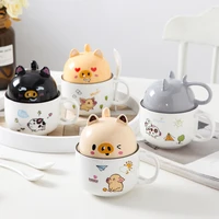 350ml gift box mug cute cartoon ceramic mug with lid and spoon coffee milk tea cup breakfast cup beverage gift