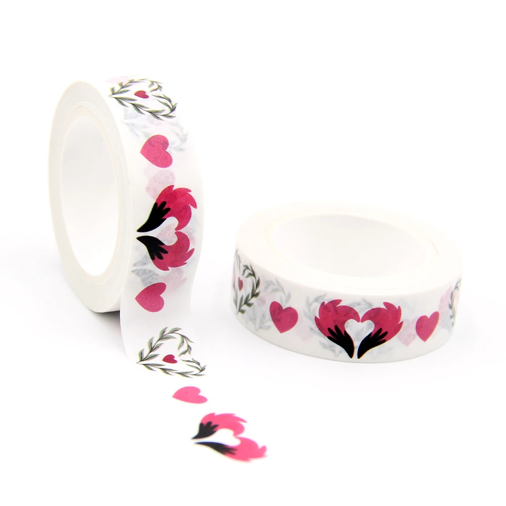 

NEW 1PC 15mm x 10m Flowers with Red Heart Washi Tape Scrapbook Paper Masking Adhesive Washi Tape