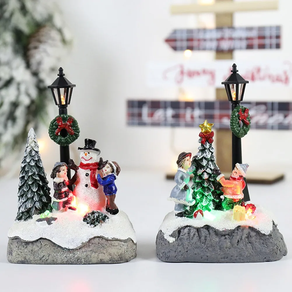 

Cute Christmas LED Lighted House Hand-Painted Tabletop Centerpieces Village Scene Light Up Christmas Decoration Holiday Gift