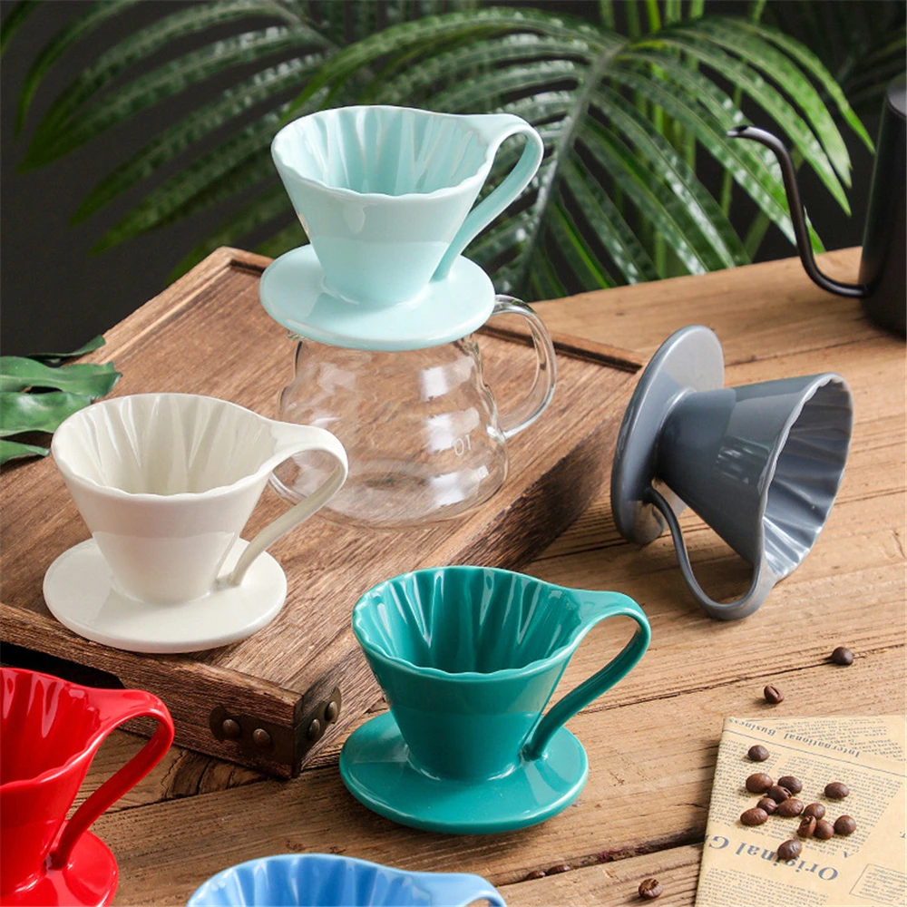

Coffee Dripper V60 Style Coffee Filter Holder Ceramic Espresso Filter Cup Funnel Drip Hand Cup Filters For 1-2 Cups Barista