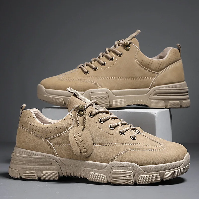 

Мужские однотонные кожаные кроссовки, повседневная водонепроницаемая обувь на шнуровке, на толстой подошве, черные, размеры 39-44, Осень-зима