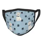 Маска для лица West Highland White Terrier с принтом лап, маска для взрослых и мужчин, Пылезащитная маска для собак, многоразовый респиратор, маска