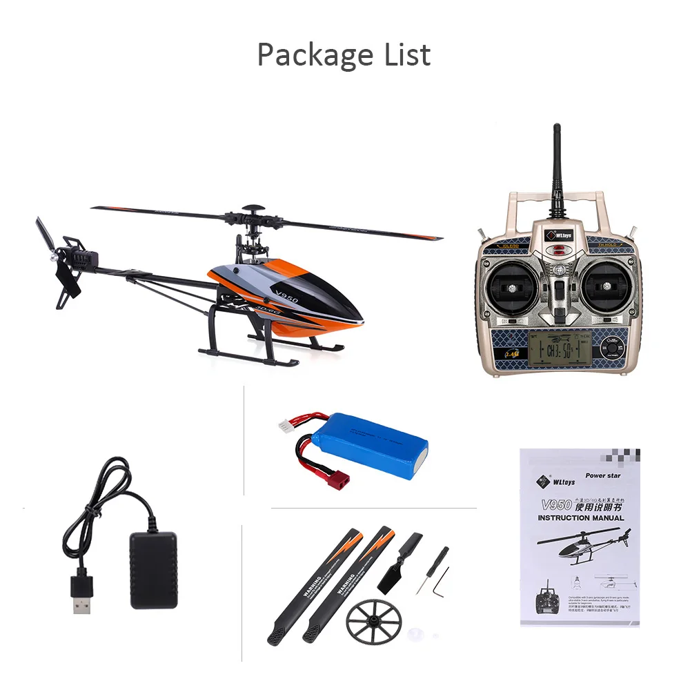 Вертолет WLtoys V950 RC 2 4G 6CH 3D 6G система бесщеточный двигатель беспилотный RTF вертолет |