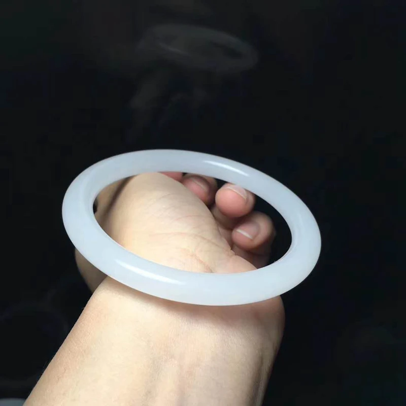 Send Certificate Natural Xinjiang Hetian White Jade Carved 54-62mm Thin Round Bar Bracelet Exquisite Princess Gift | Украшения и