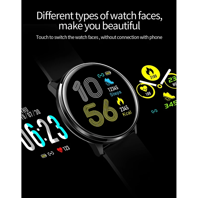 

MX6 Smart Watch Mens Women 1.3 Inch Press Heart Rate Monitor Weather IP68 Sports Watch for IOS Android Black Steel Strap