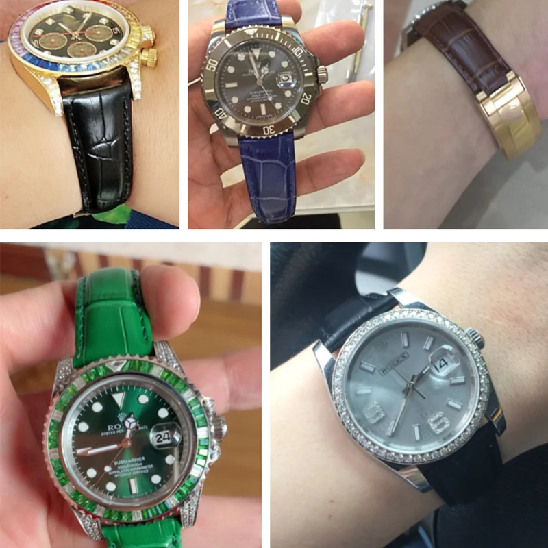 

20mm Watchband For Rolex Series Watches DAYTONA SUBMARINER Fold Clasp Strap Watch Accessorie Genuine Leather Watch Bracelet Belt