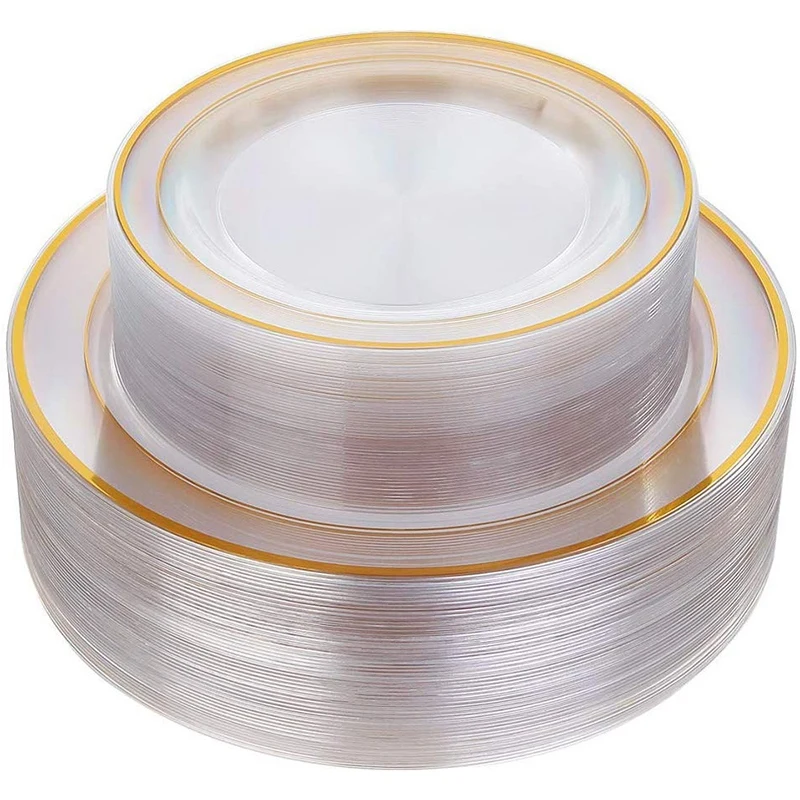 

Gold Plastic Plates 60 Pieces, Disposable Wedding Plates, Plastic Party Plates Includes: 30 Dinner Plates 10.25 Inch and 30 Sala