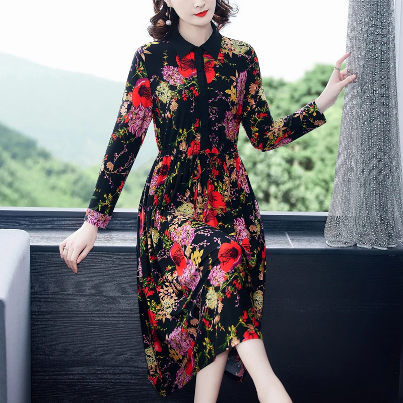 

Женское осеннее платье COIGARSAM, новинка весны 2021, офисные женские платья во французском стиле с принтом, длинными рукавами, высокой талией и цв...