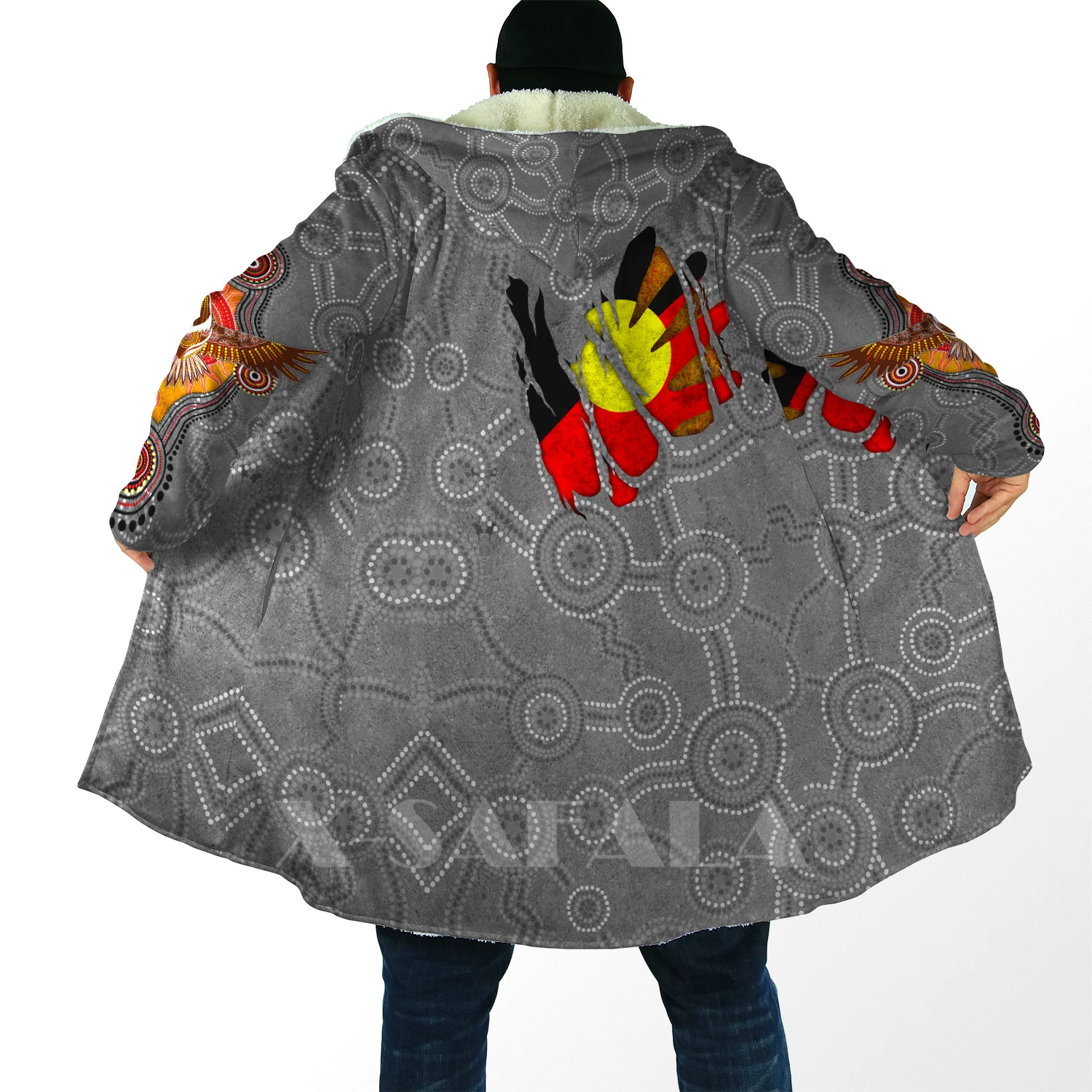 

Thick Warm Hooded Cloak for Men Australia Aboriginal Overcoat Coat 3D Print Windproof Fleece Cape Robe Hooded Blanket-10