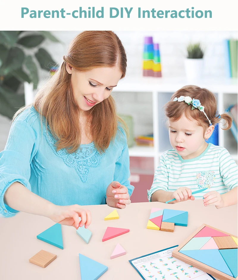 New Colorful Wooden Tangram Jigsaw Puzzle Children's Early Education Puzzle Brain Development Toys Baby Kids Boy Girl Dropship