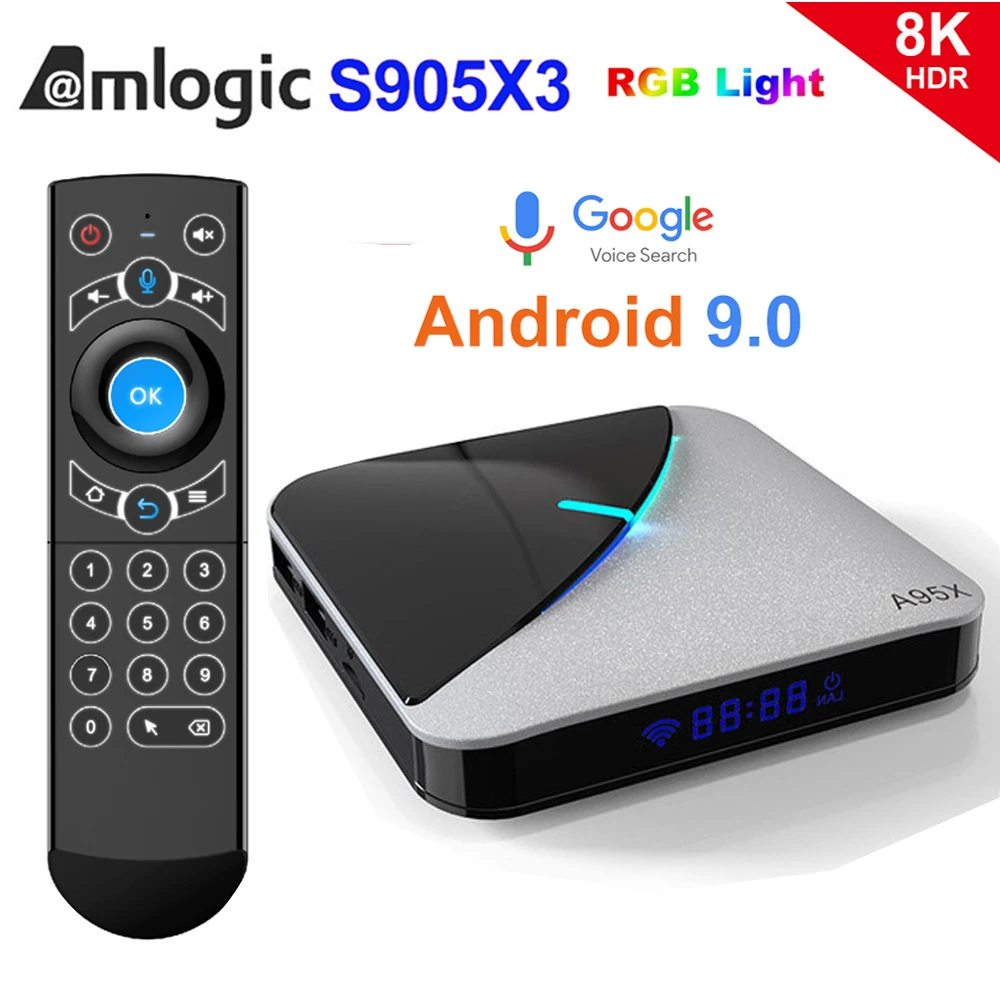 ТВ приставка RGB A95X F3 Air Android 9 0 Amlogic S905X3 четырехъядерная 4 ГБ 32 64 Гб 8K Wifi 5 ГГц Youtube