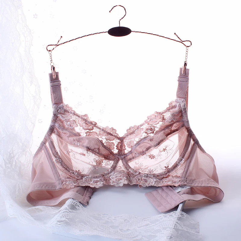 Plus Size Women's Non-padded Full Coverage Underwire Push Up Minimizer Embroidered Bra 75 80 85 90 95 100 105 110 B C D E F G H