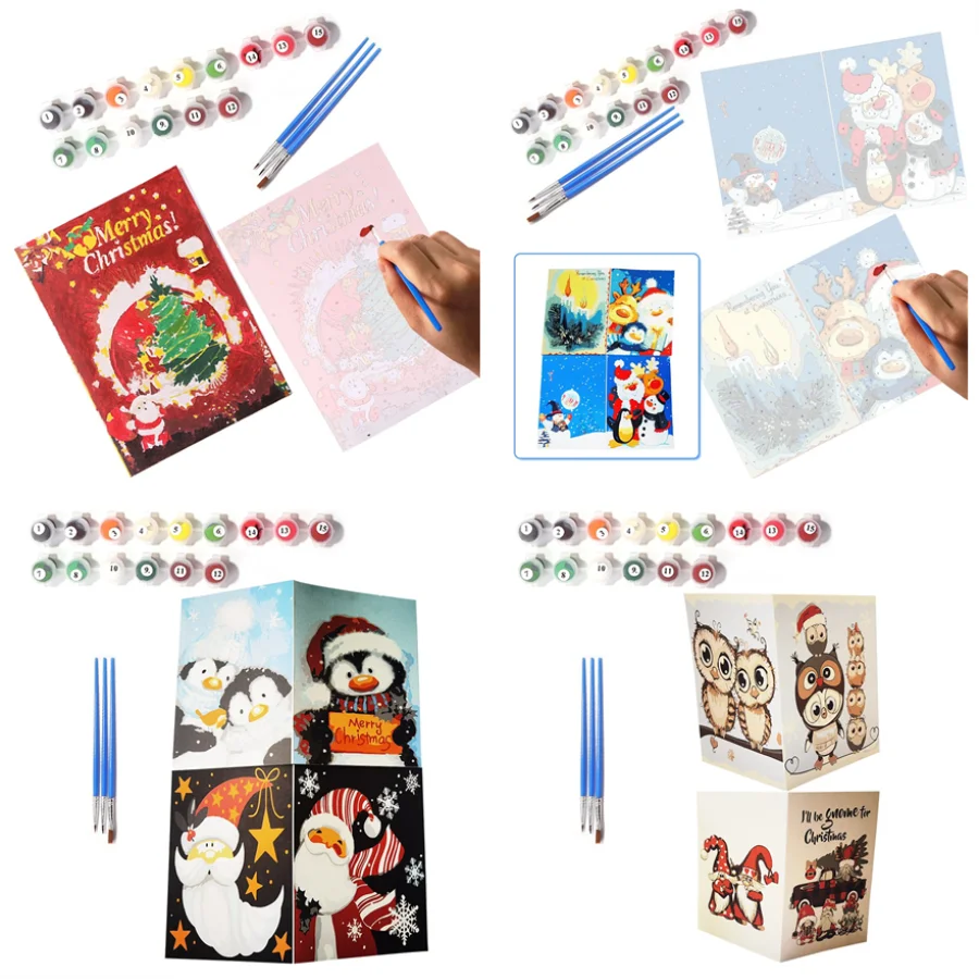 

Christmas Series Postcard DIY Oil Painting Greeting Card By Numbers Digital Oil Drawing Festival Greet Card Gift Cartoon Picture